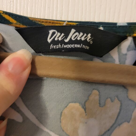 Du Jour Dark Green Floral Boho 3/4 Sleeve Faux Wrap Maxi Dress Size Medium - Picture 9 of 11